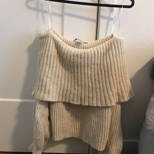 Off the shoulder white cream sweater